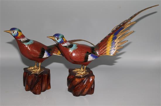 A pair of cloisonne enamelled pheasants